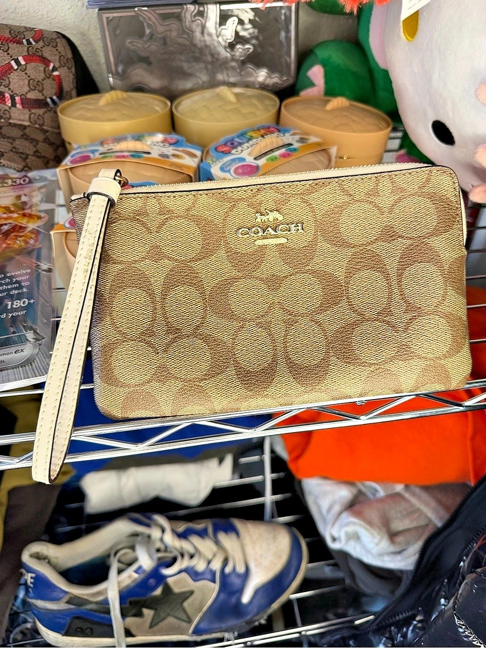 Coach Corner Zip Wristlet In Signature Canvas Brown & Beige